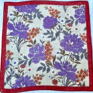 Vintage Roberto Italy Floral Print Square Hankerchief with Orange Red Border.